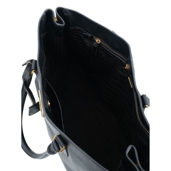 Good Condition Prada Black Leather Handbag with Gold-Tone Hardware Bags